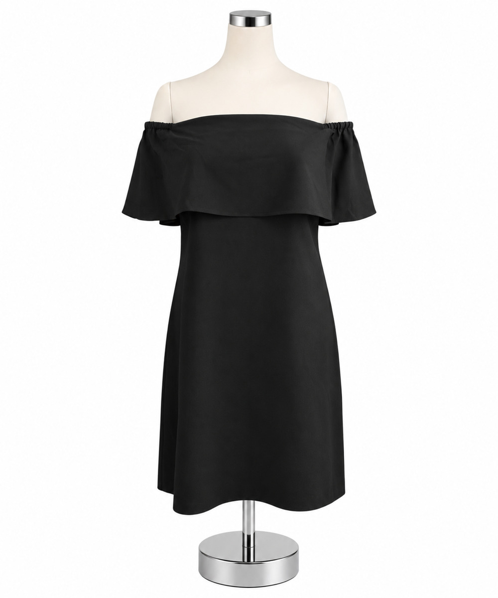 Charles Henry Off The Shoulder Ruffle Little Black Dress | Size Small | NWT